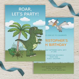 Invitation T-rex et Pteranodon Dinosaure Anniversaire Enfant 