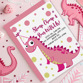 Invitation T-Rex fille dinosaure rose mignonne