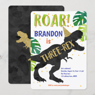 Invitation T-Rex, Garçon, Troisième Anniversaire, Dinosaure
