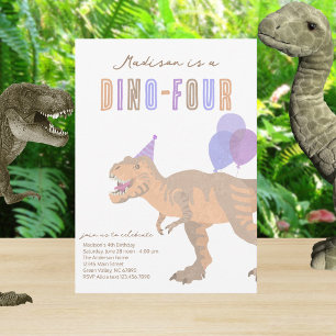 Invitation T-Rex Tan Dino-Quatre Quatrième fête d'anniversair