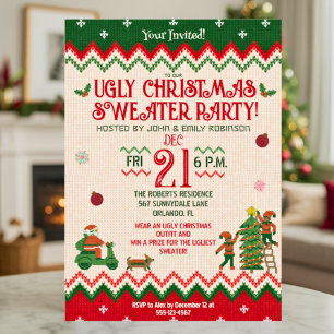 Invitation T-shirt de Noël laid Sweater drôle Adulte Fêtes