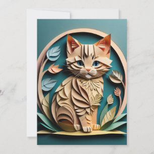 Invitation T-shirt design en papier 3D Art Kitten
