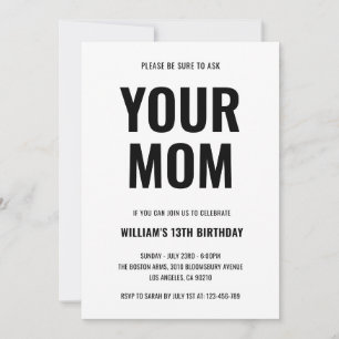 Invitation Ta Mère Blague Drôle Adolescent 13e Anniversaire