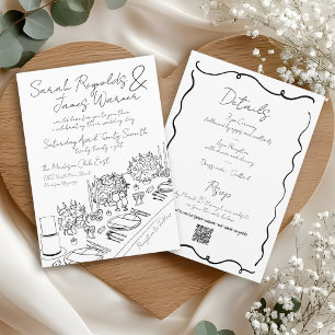 Invitation Table de mariage simple florale dessinée à la main