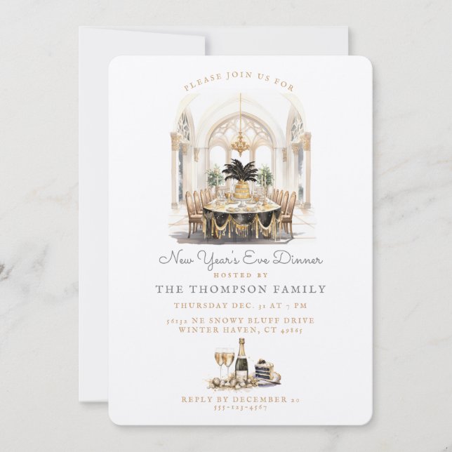 Invitation Table de salle à manger | Dîner Nouvel An (Devant)