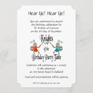 Invitation Table des Chevaliers de fête d'anniversaire