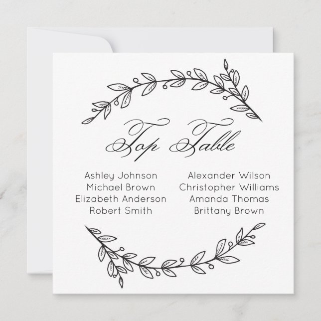 Invitation Table d'honneur de mariage simple. Plan de table b (Devant)