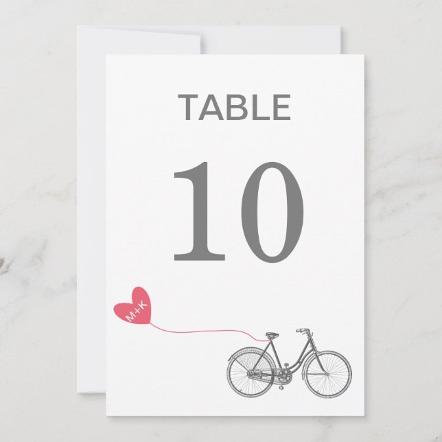 Invitation Table numéro vélo romantique avec initiales (Dos)