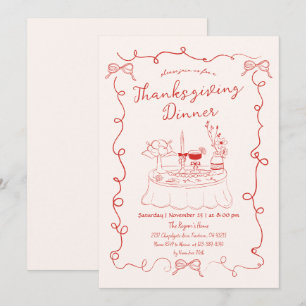 Invitation Table Whimsical Dîner À Main Tirée Thanksgiving