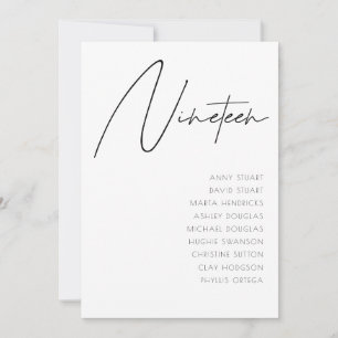 Invitation Tableau 19 Mariage moderne Numéro de tableau modèl