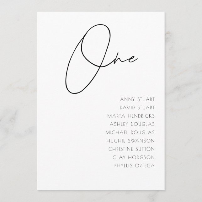 Invitation Tableau 1 Mariage moderne Numéro du tableau modèle (Devant)