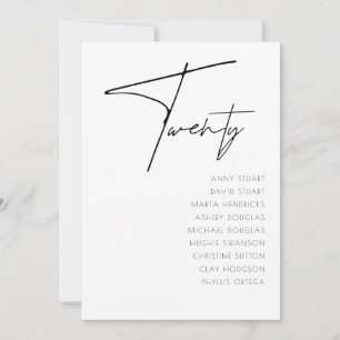 Invitation Tableau 20 Mariage moderne Numéro de tableau modèl