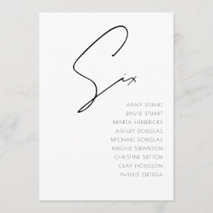 Invitation Tableau 6 Mariage moderne Numéro du tableau modèle