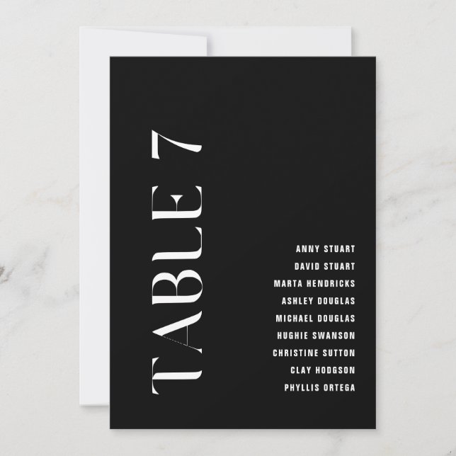 Invitation Tableau 7 Mariage moderne en gras Numéro de tablea (Devant)
