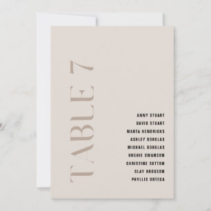 Invitation Tableau 7 Moderne Gras Mariage Beige Numéro de tab