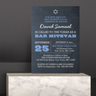 Invitation Tableau bleu étoile d'argent David Bar Mitzvah
