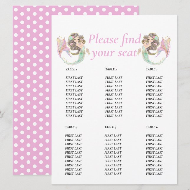 Invitation Tableau de baby shower brun mermaid rose (Devant / Derrière)