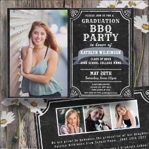 Invitation Tableau de bord 4 Photo Simple Graduation BBQ Part