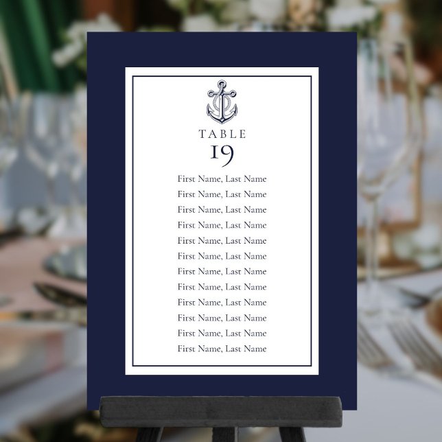 Invitation Tableau de bord bleu marine Nautique Numéro de tab (Navy Blue Nautical Seating Chart Table Number)