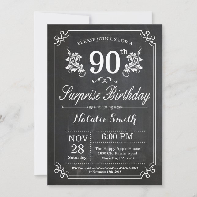 Invitation Tableau de bord de l'invitation surprise 90e anniv (Devant)