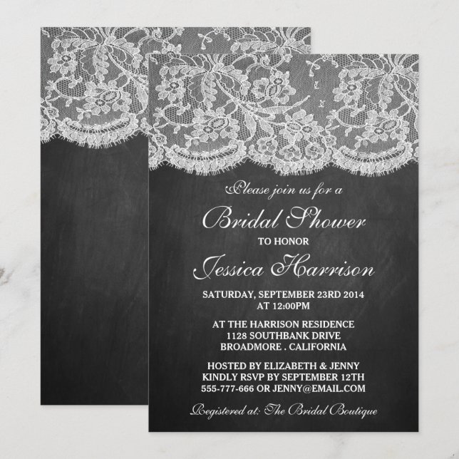 Invitation Tableau de bord et Fête des mariées en dentelle bl (Devant / Derrière)