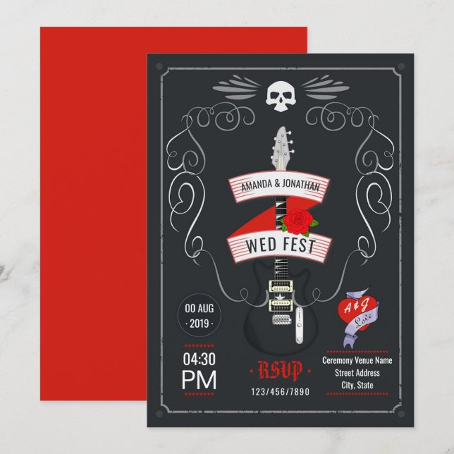 Invitation Tableau de bord Mariage Rock and Roll (Devant / Derrière)