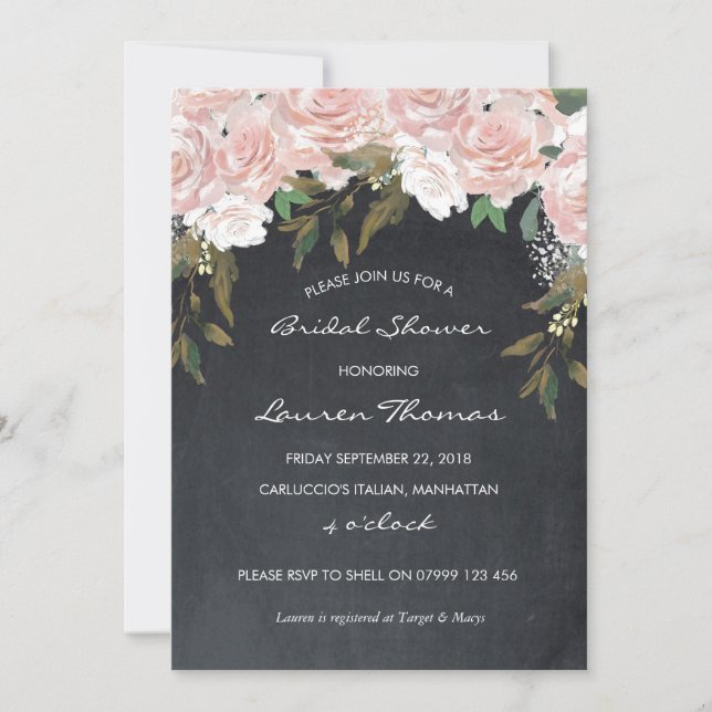 Invitation tableau de bord rose floral (Devant)