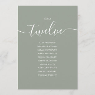 Invitation Tableau de numérotation de table de script Vert Sa
