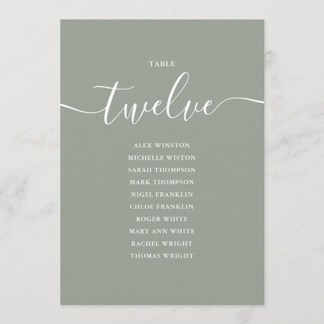 Invitation Tableau de numérotation de table de script Vert Sa (Devant)