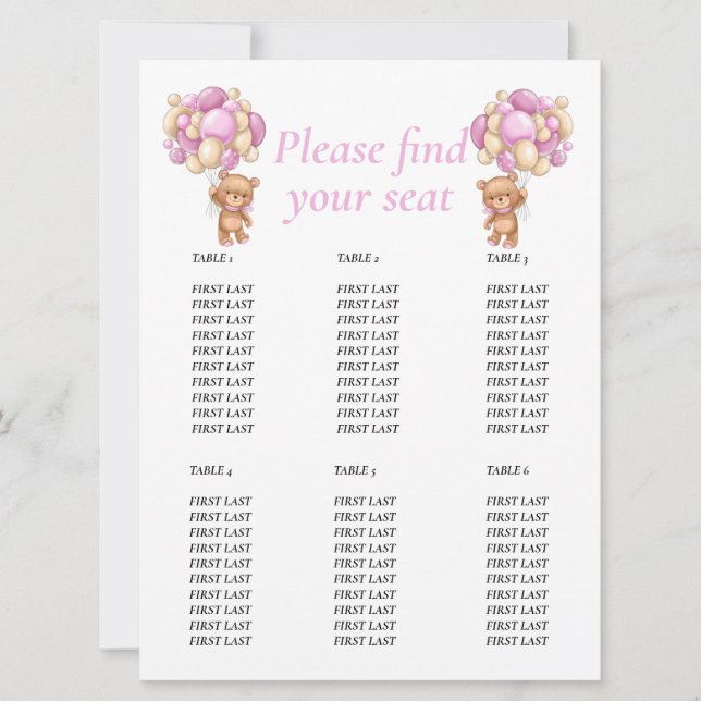 Invitation Tableau de table de Teddy pour Baby Shower avec po (Devant)