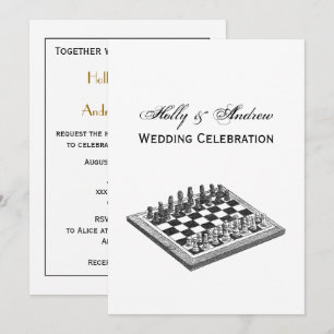 Invitation Tableau d'échecs et pièces d'échecs Art Vintage