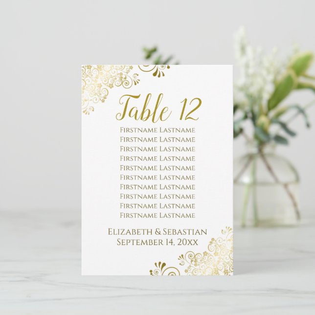 Invitation Tableau des numéros de Mariage blanc et or Tableau (Debout devant)