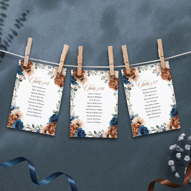 Invitation Tableau des sièges du Mariage bleu de la marine de (Terracotta navy blue wedding seating chart)