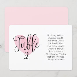 Invitation Tableau des sièges mariages de coeur rose. Plan pa