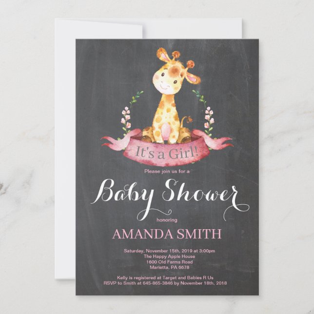 Invitation Tableau d'invitation de baby shower de girafe de (Devant)