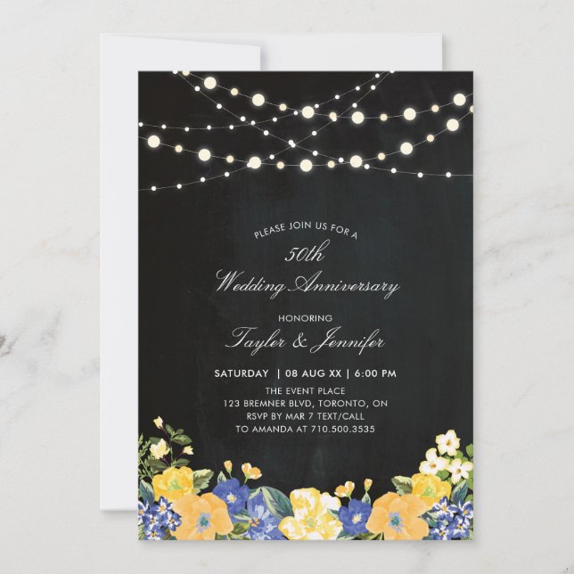 Invitation Tableau et Guirlandes Lumineuses 50 Ans de Mariage (Devant)