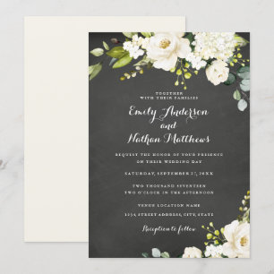 Invitation Tableau Mariage Champagne Floral Blanc