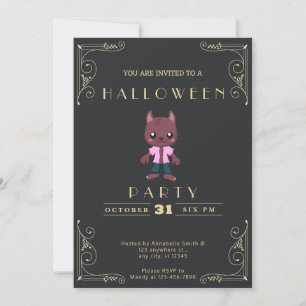 Invitation Tableau noir Black & Gold Loup-garou mignon Hallow
