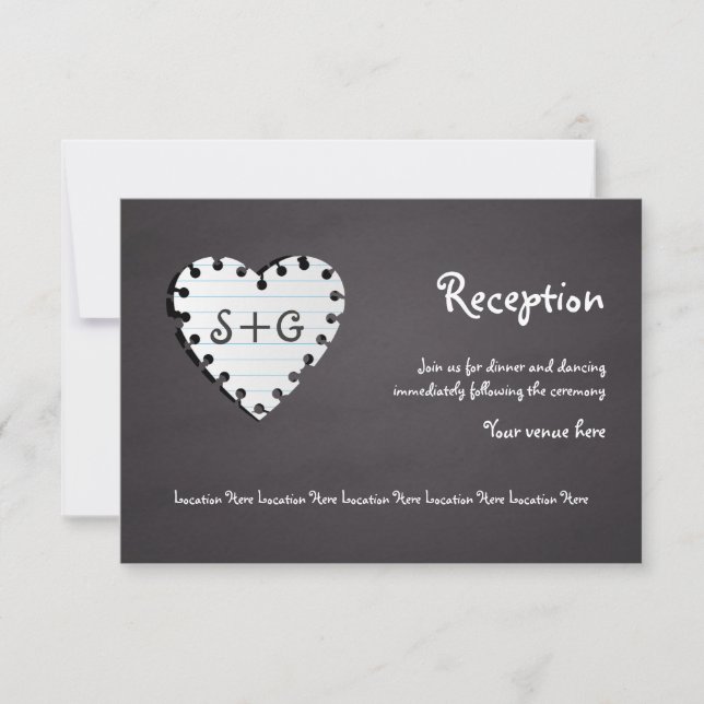 Invitation Tableau noir cœur en papier, réception de mariage  (Devant)