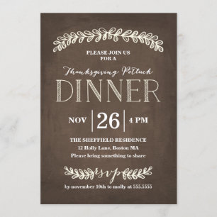 Invitation Tableau noir du dîner Laurel Potluck Thanksgivin