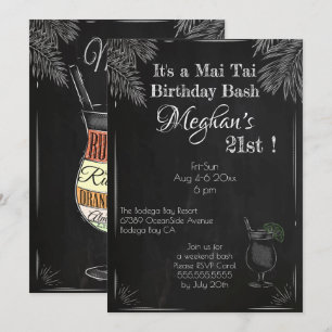 Invitation Tableau noir et blanc 21e anniversaire Mai Tai