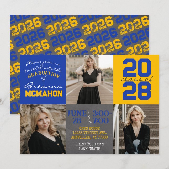 Invitation Tableau noir et or 3 Diplôme photo (Devant / Derrière)