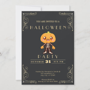 Invitation Tableau noir et or mou Pumpkinhead Halloween