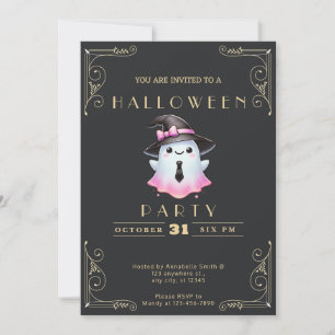 Invitation Tableau noir et or rose blanc Fantôme Halloween