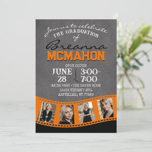 Invitation Tableau noir et orange - Filmstrip Grad