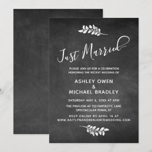 Invitation Tableau noir et réception de mariage botanique