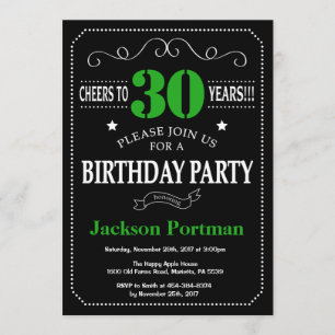 Invitation Tableau noir et vert du 30e anniversaire