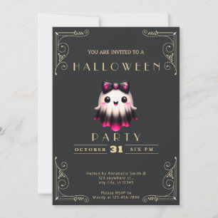 Invitation Tableau noir Halloween Crânes à Arc Fantôme Noir &