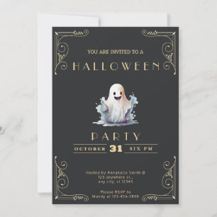Invitation Tableau noir Halloween fantôme mignon noir et or