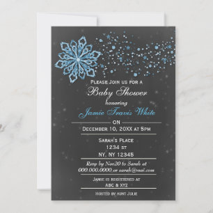 Invitation tableau noir hiver Neige bleu Baby shower Invitati